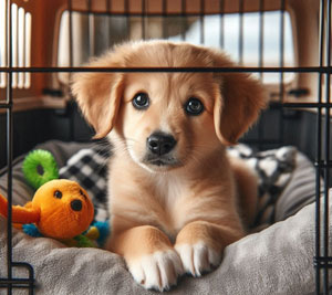 dog in a crate